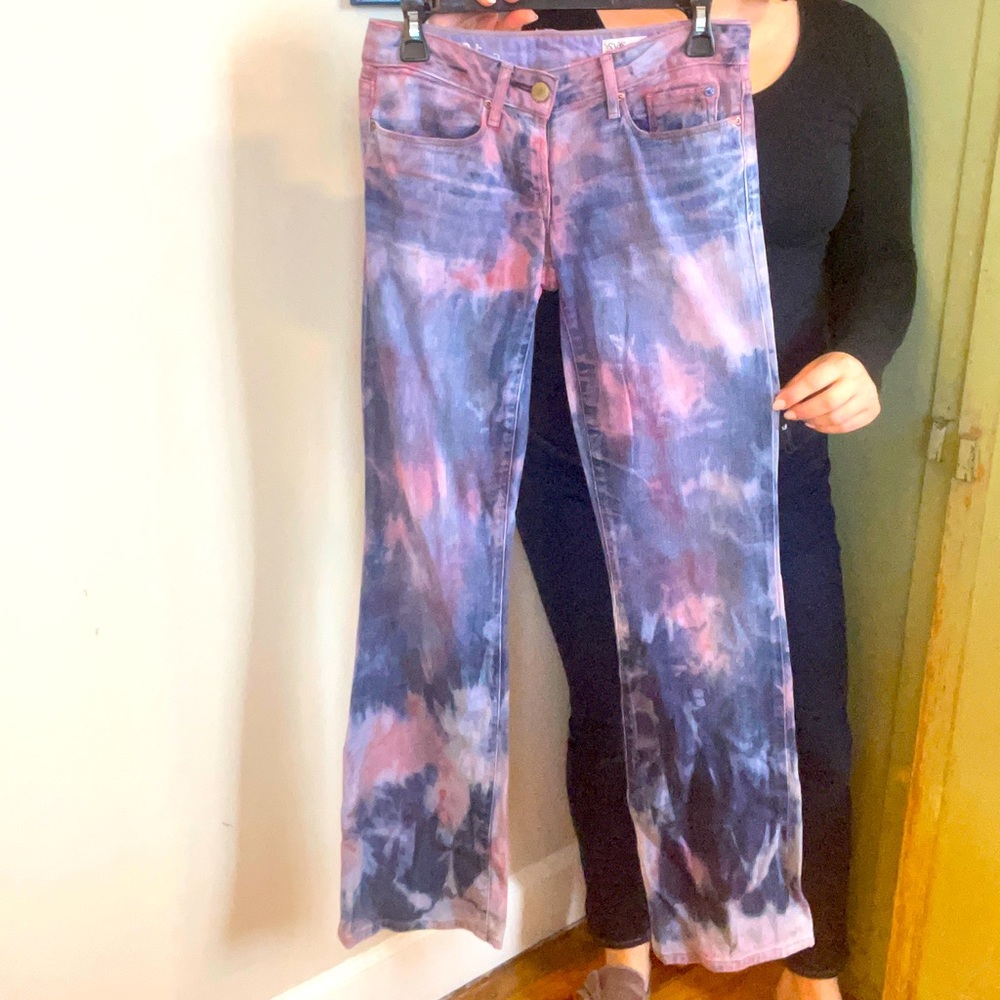 Vintage Y2K Pink & White Tie Dyed Boot Cut Low Rose Jeans Size 2